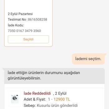 MarkaReyon Hasarlı Gelen Ve Firma Tarafından İade Reddi