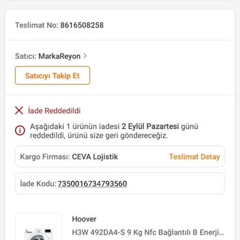 MarkaReyon Hasarlı Gelen Ve Firma Tarafından İade Reddi