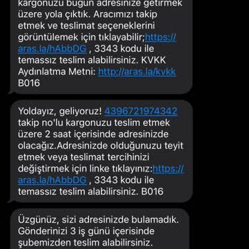 Aras Kargo Dikmen Şubesi Evdeyken Ürün Teslim Edilememesi