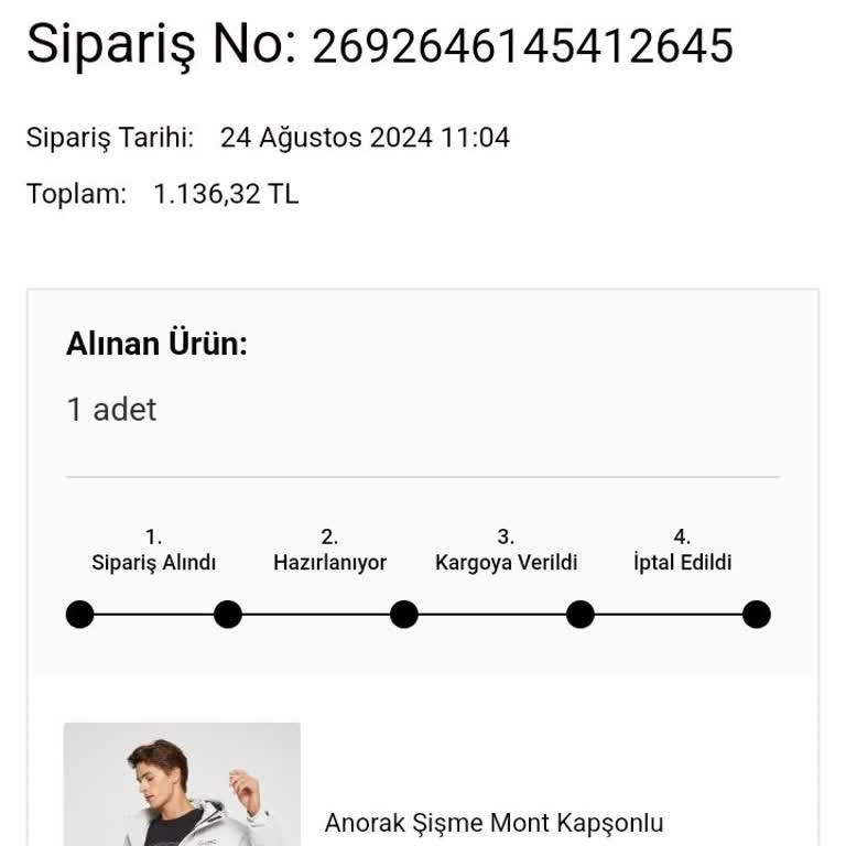 Koton Keyfi Olarak Ödemesini Yaptığım Ürünü İptal Etti.