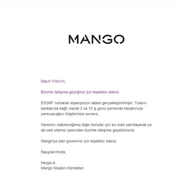 Mango.com İade Ücretini Yatırmasını 2 Aydır Bekliyorum!