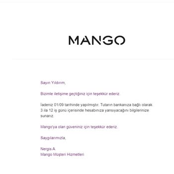 Mango.com İade Ücretini Yatırmasını 2 Aydır Bekliyorum!