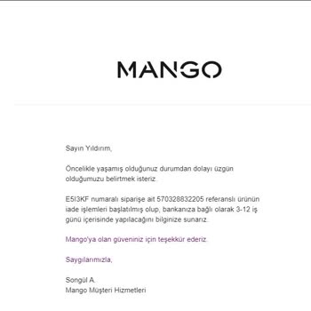 Mango.com İade Ücretini Yatırmasını 2 Aydır Bekliyorum!