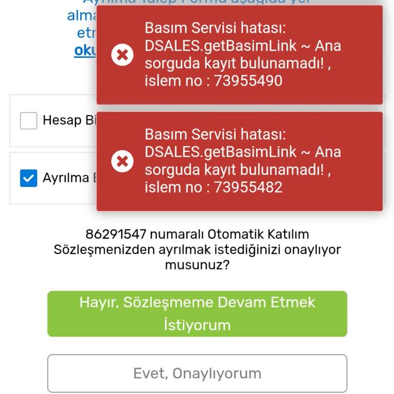 HDI Fibaemeklilik Hesap Bildirim Cetveli Hata