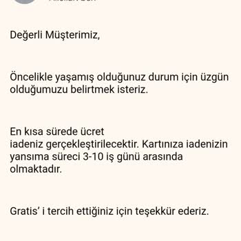 Gratis Para İadesi Gerçekleşmedi
