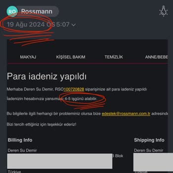 Rossmann Stoğunda Olmayan Ürünü Satıyor Ve Para İadesi Yapmıyor