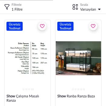 Show Home Furniture İsimli Pazarama Sitesinden Aldığım Ranza