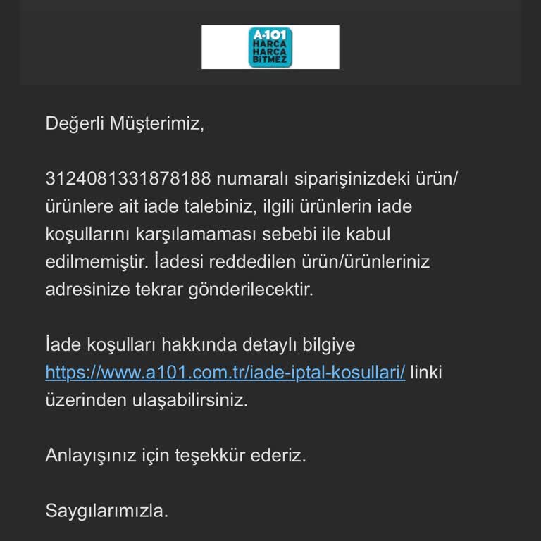 A101 Ekstra İnternet Sitesinde Yaşadığım İade Sorunu