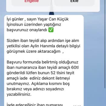 İşin Olsun IBAN Teyit Kişisel Bilgiler