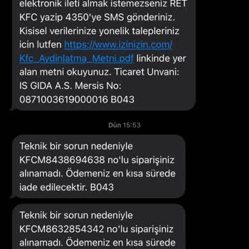 KFC Sipariş İptali Ve Para İadesi