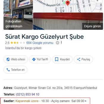 Sürat Kargo'da Müşteri Hizmetleri Ve Çalışma Saatleri Sorunu