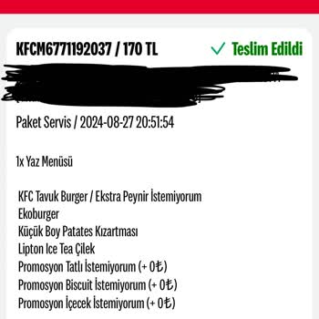 KFC Türkiye İade Sağlamıyor