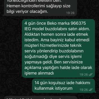 Beko Buzdolabının Koşulsuz İade Haklarımın Kabul Edilmemesi