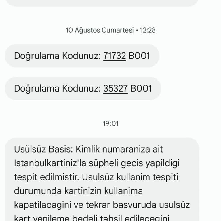 BELBİM (İstanbulkart) Usulsuz Basım Konusunda Gelen Mesaj