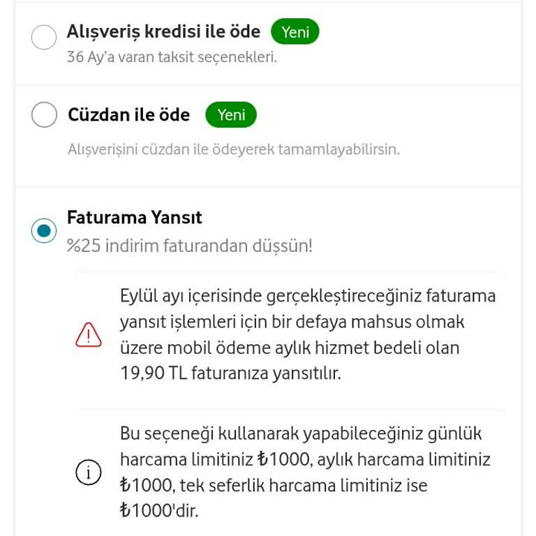 Vodafone Her Şey Yanımda Alışveriş Limiti Arttıramıyorum