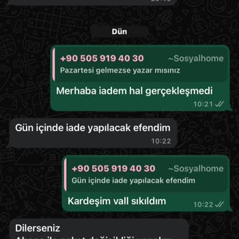 Sosyal Home (sosyalhome.com) Sosyal Home Hizmet Kalitesi Ve İade Sorunu