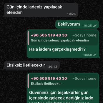 Sosyal Home (sosyalhome.com) Sosyal Home Hizmet Kalitesi Ve İade Sorunu