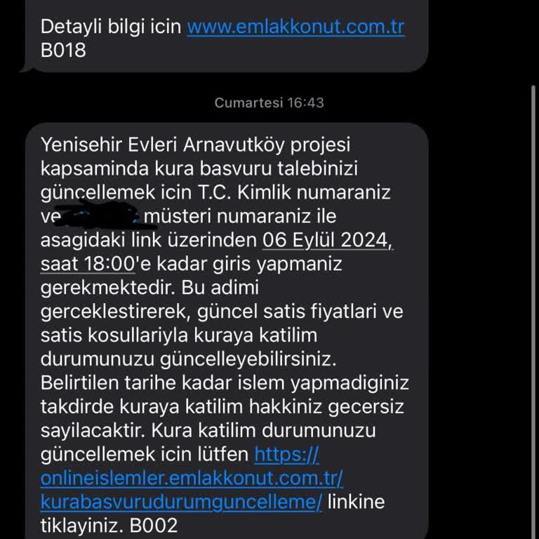 Emlak Konut GYO Gelen Kura Güncelleme Mesajı