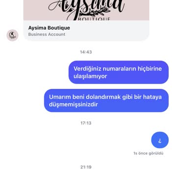 Aysima Boutique (aysimaboutiquee) Instagram Üzerinden Verilen Siparişin Ardından Yaşanan Sorunlar