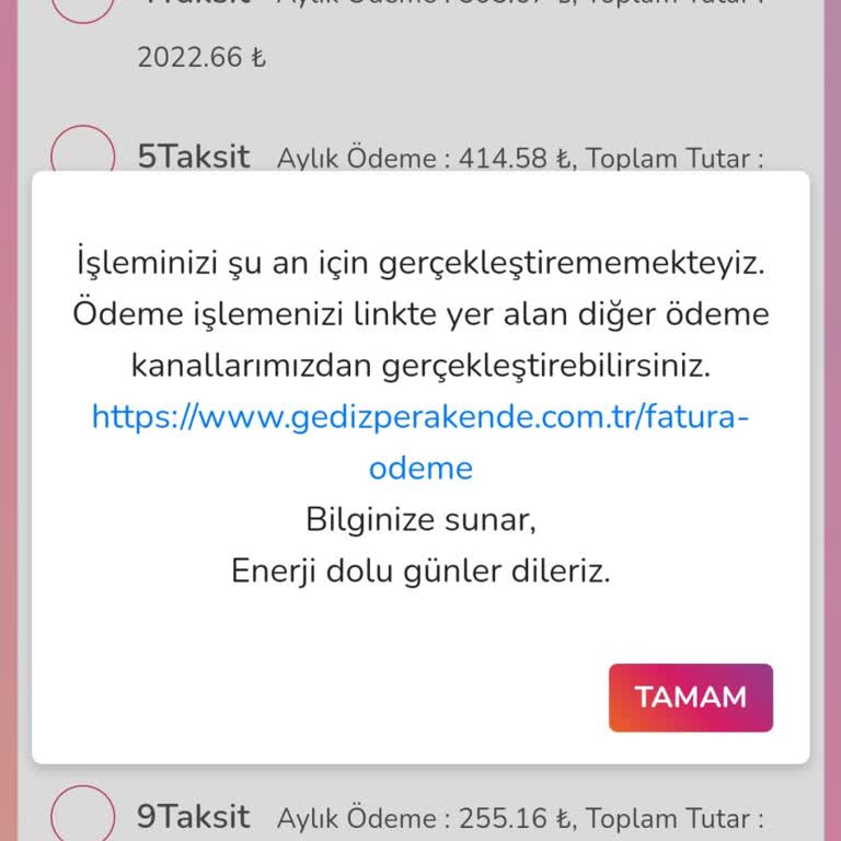 Gediz Perakende Online Ödeme Yapamıyorum