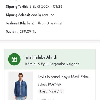 Boyner Tarafından Yapılan Sipariş İptali