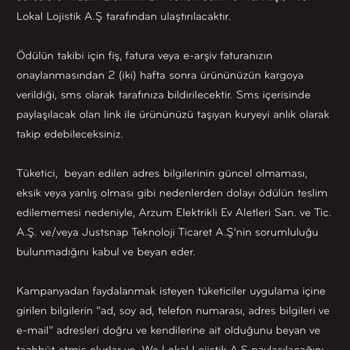 Arzum Çekiliş Kazanımı Ve Kargo Sorunu