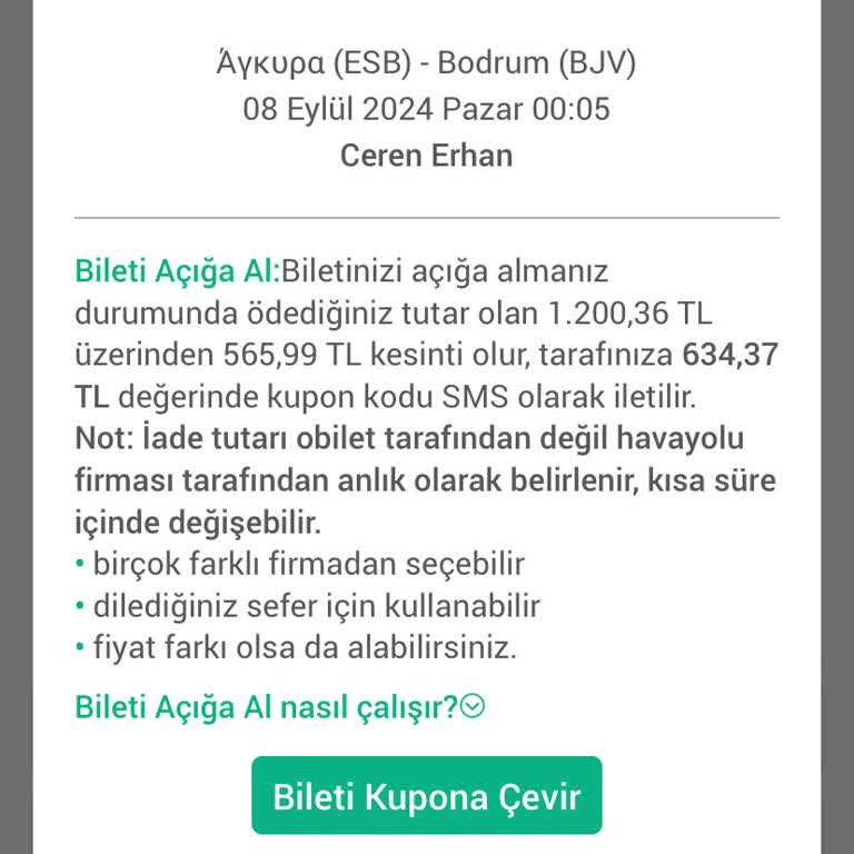 Obilet Değişimde 565 TL Kesiyor.