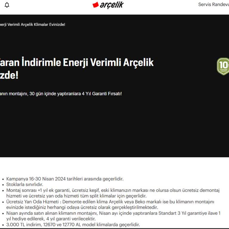 Arçelik'in Ek Garanti Taahhüdünü Yerine Getirmemesi