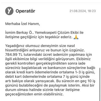 Yemeksepeti İade Tutarımı Yatırmadı!