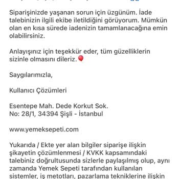 Yemeksepeti İade Tutarımı Yatırmadı!