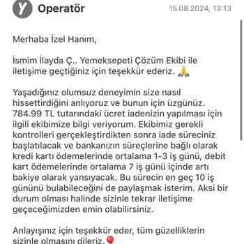 Yemeksepeti İade Tutarımı Yatırmadı!