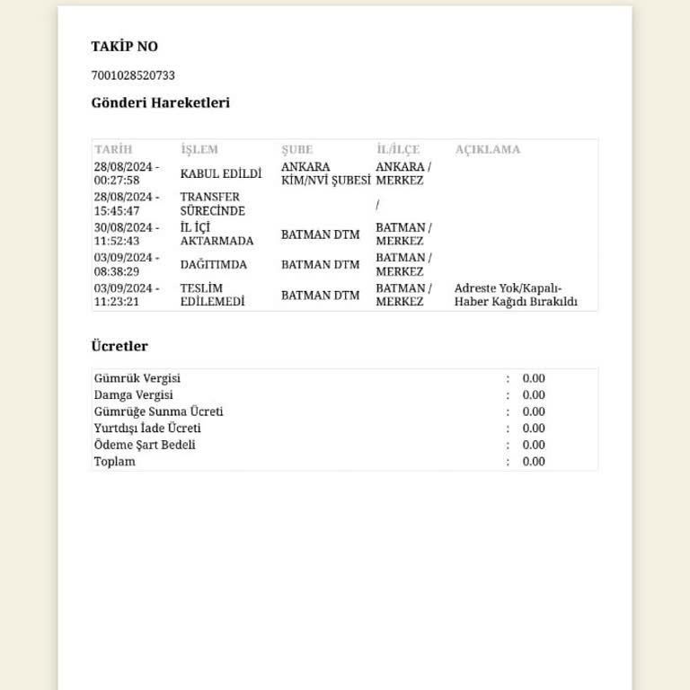 PTT Kargo Batman Evde Olmamıza Rağmen Evde Yoktunuz Diyor Getirmiyor