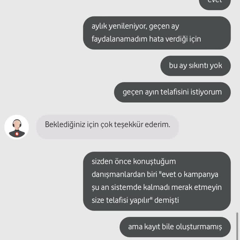 Vodafone Yanımda Kampanyasında Telafi Edilmeyen Sorun