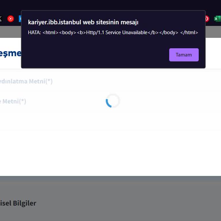İBB Kariyer, Kanuni Sözleşmeler Kısmında Alınan Site Hatası