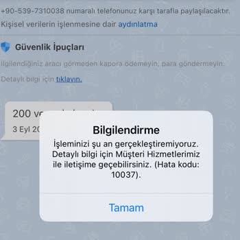 Sahibinden Gelen Mesaja Karşılık Cevaz Yazamıyorum 10037 Hata Veriyor