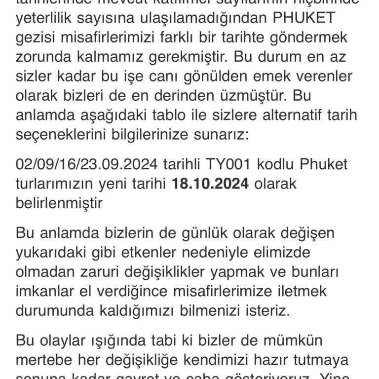 Tatil Yıldızı Tayland Tur İptali