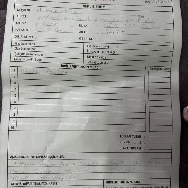 Gree Klima Kurulumda Gider Borusu Delinmesi Ve Sonrasında İlgisizlik