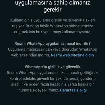 WhatsApp Resmi Olmayan Uygulama Uyarısı