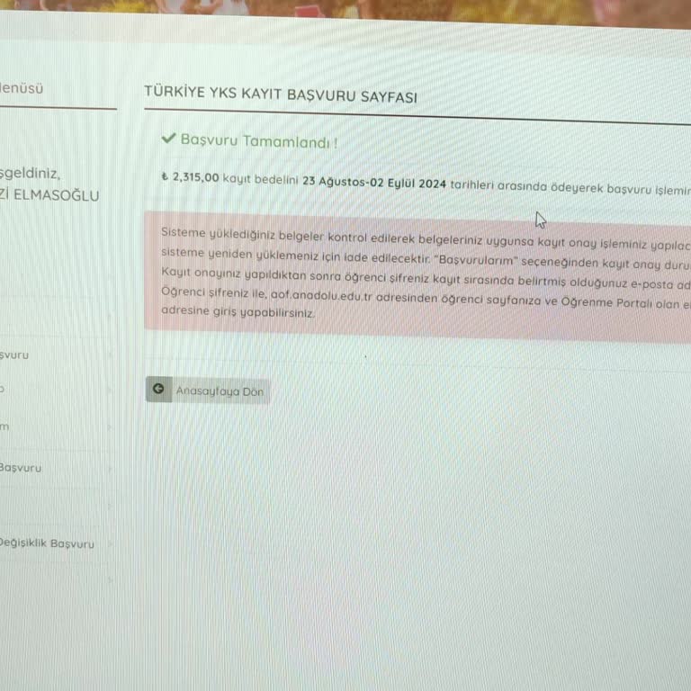 Anadolu Üniversitesi YKS Yenı Kayıt