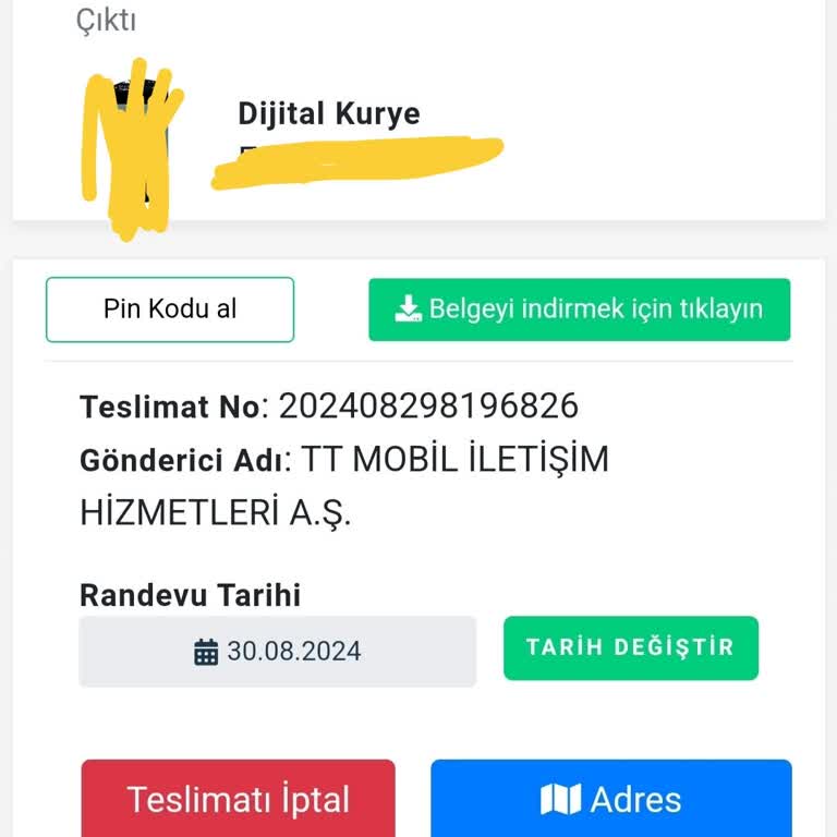 Dijital Kurye Sim Kartı Teslim Edemedi.
