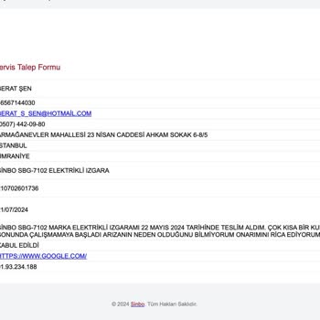 Sinbo Servis İçin Gönderdiğim Ürünümü Geri Göndermiyor