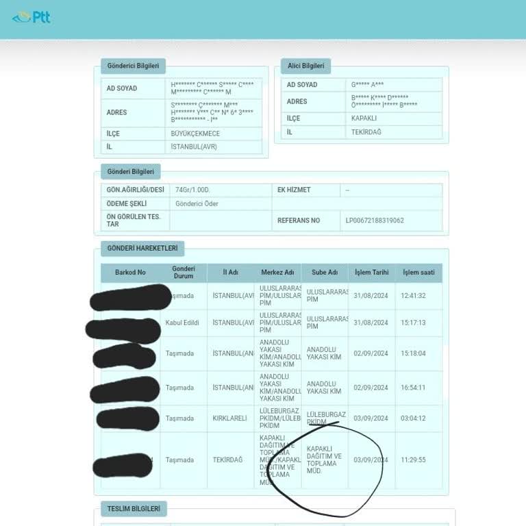 PttAVM Tekirdağ Kapaklı PTT Kargo Toplama Ve Dağıtım Merkezi!