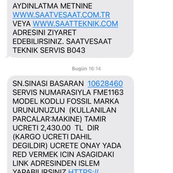 Saat & Saat Fossil Marka Saatte Tekrarlayan Mekanik Arıza Ve Yüksek Servis Ücreti