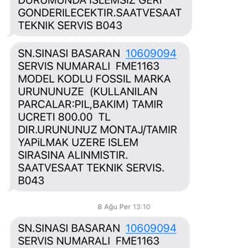 Saat & Saat Fossil Marka Saatte Tekrarlayan Mekanik Arıza Ve Yüksek Servis Ücreti