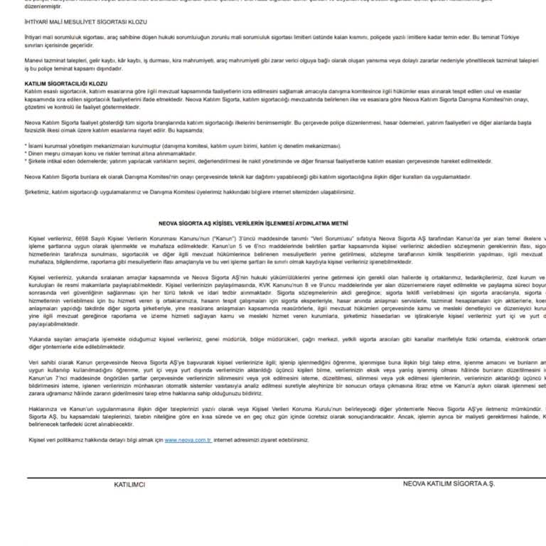 Neova Sigorta Zorunlu Trafik Sigortası