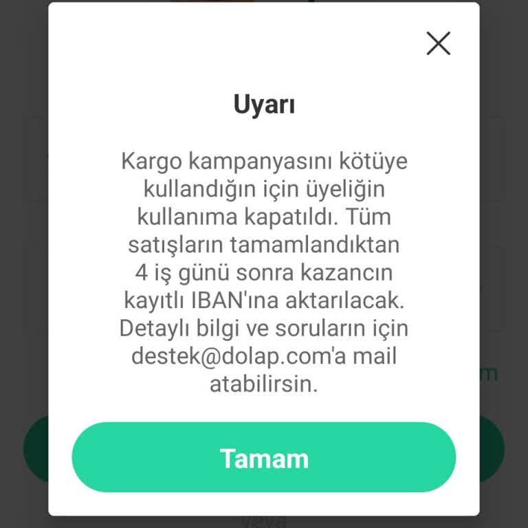 Dolap Uygulaması Telefonuma Ban Atıp Üyeliğimi Askıya Alıp Kapattı