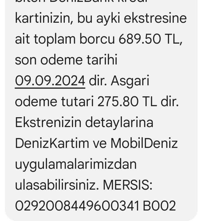Denizbank Kredi Kartı Ekstresi