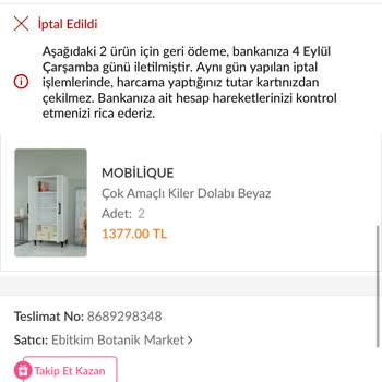 Trendyol Aynı Gün İçimde İptal Ettiğim 13000 Küsur Liralık Ücret İadem Olmadı