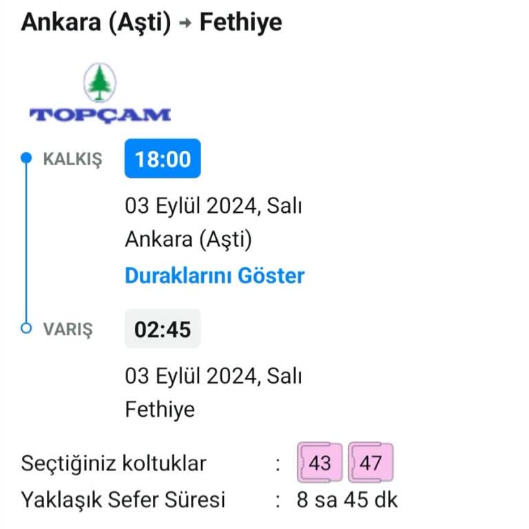 Topçam Turizm Ankara-Fethiye Otobüs Seferinde Yaşanan Gecikme Sorunu