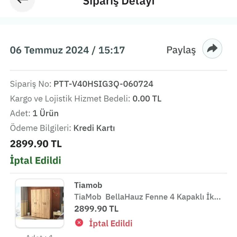 PTT Kargo Epttavm Gardırobum İptal Oldu